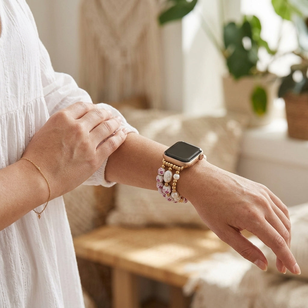 Porseleinen tuin Apple Watch-bandje Rose Blossom