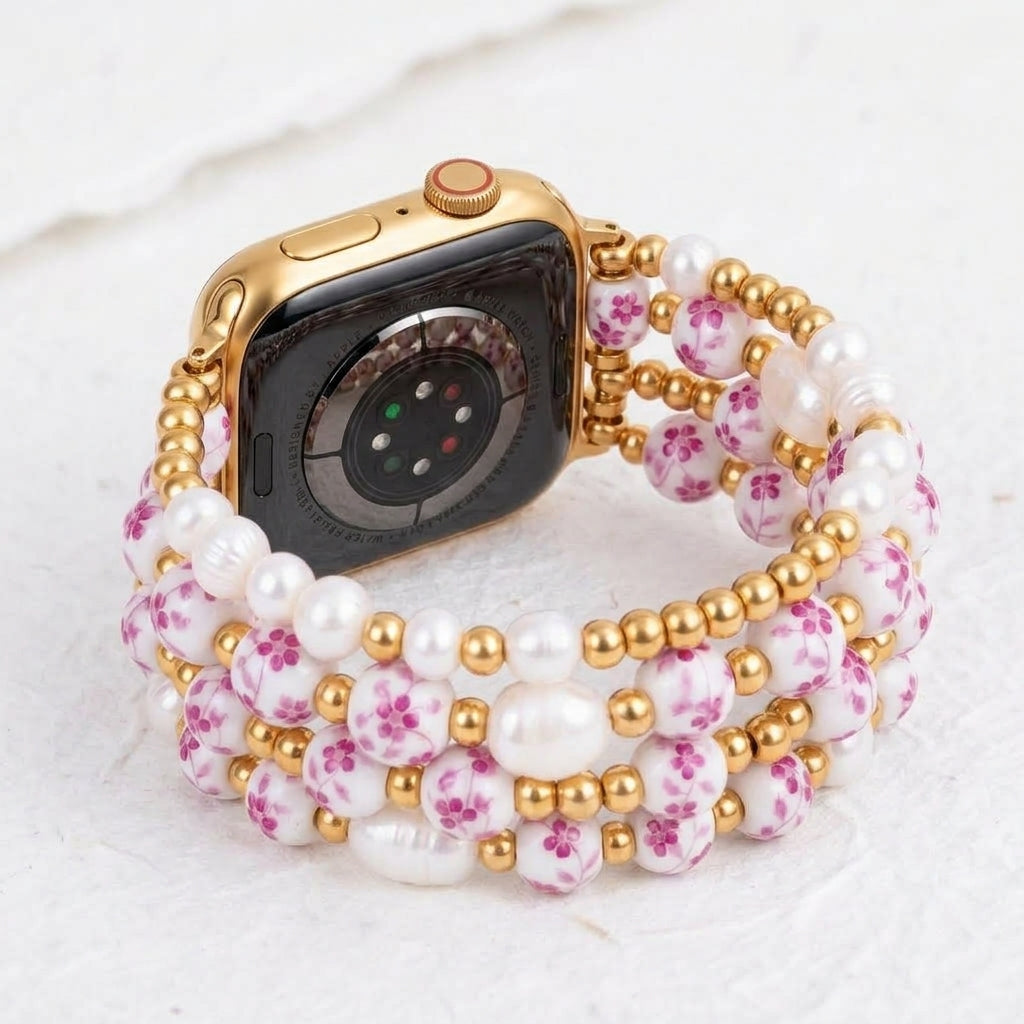 Porseleinen tuin Apple Watch-bandje Rose Blossom