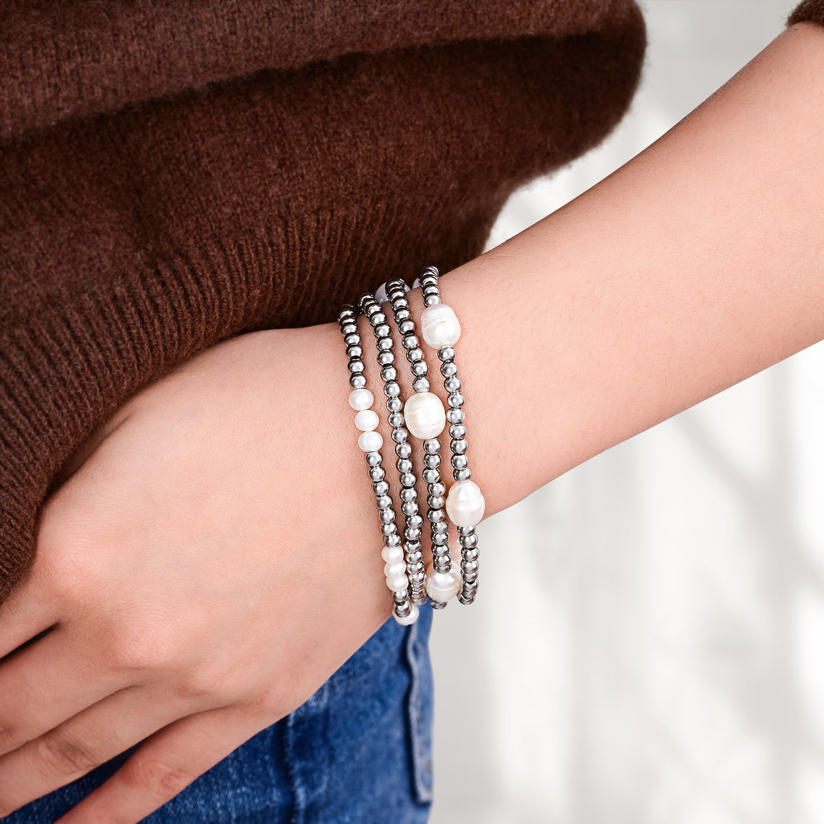 Parel en Zilveren Armband Set