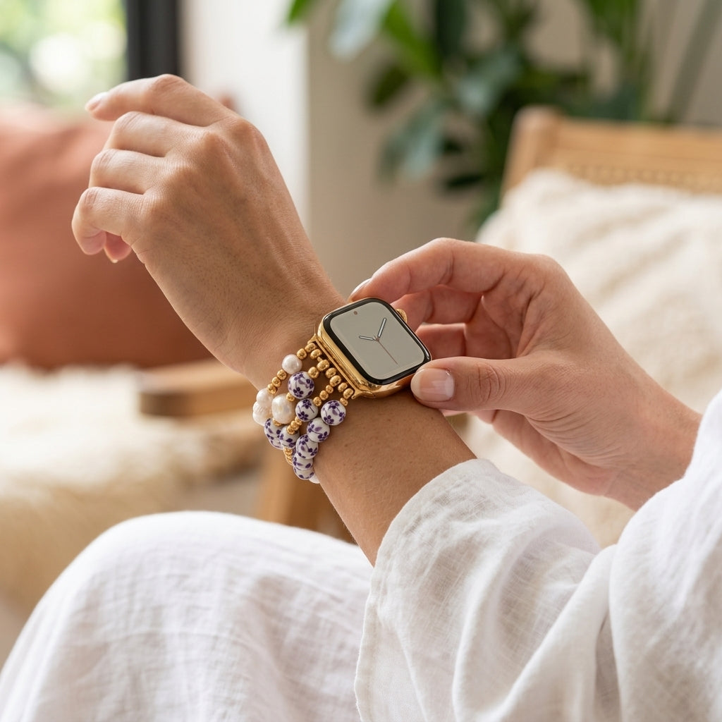 Porseleinen tuin Apple Watch-bandje Violet Bloom