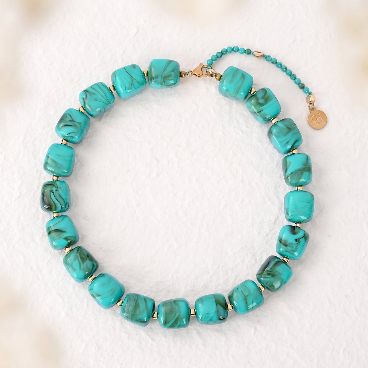 Chunky vierkante kralenketting turquoise