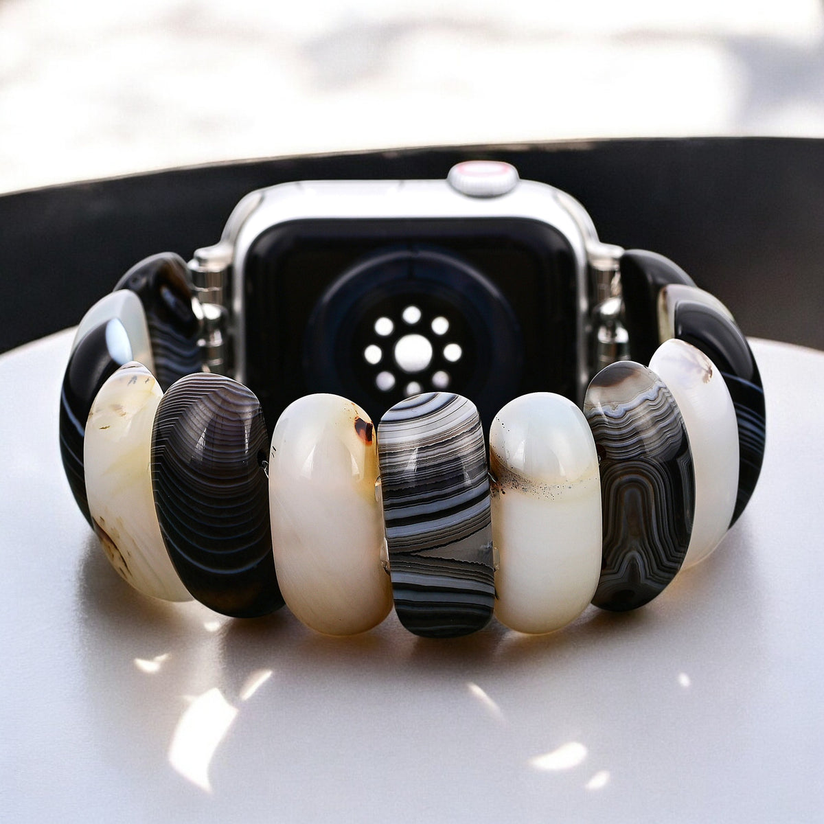 Obsidian Frost Agaat Rekbare Apple Watch Band