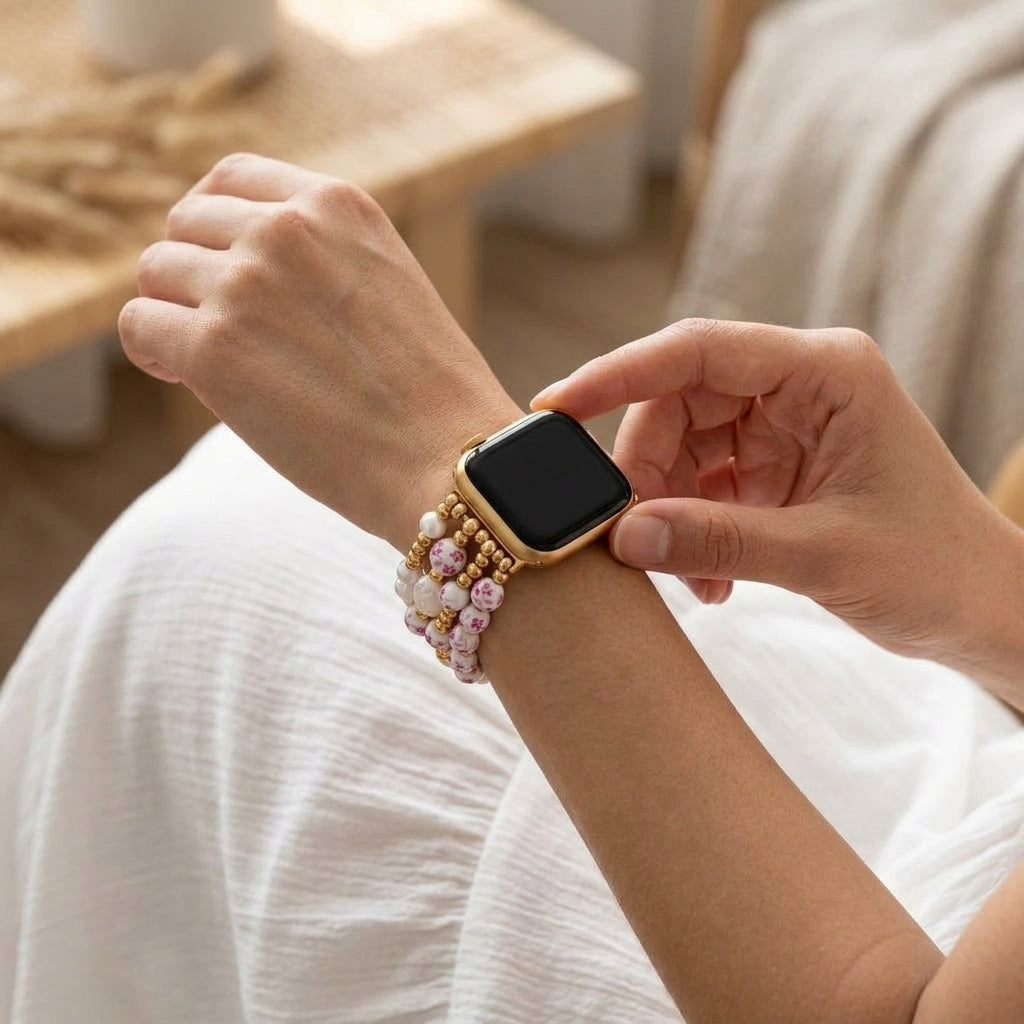 Porseleinen tuin Apple Watch-bandje Rose Blossom