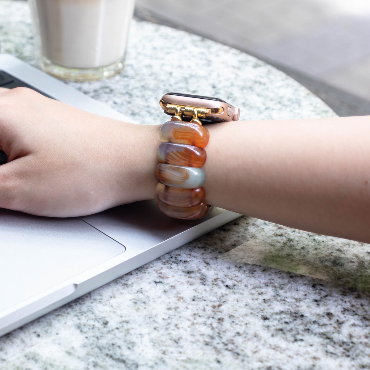 Golden Dusk Agaat Rekbare Apple Watch Band