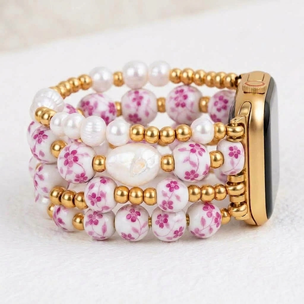Porseleinen tuin Apple Watch-bandje Rose Blossom