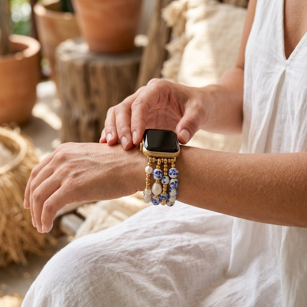 Porseleinen tuin Apple Watch-bandje Sapphire Bloom