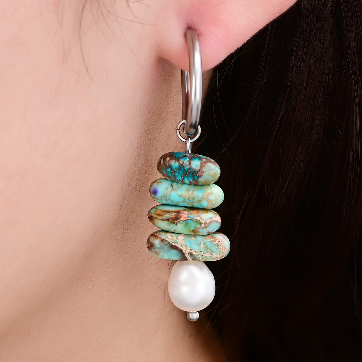 Ocean Bliss Parel & Turquoise Jaspis Oorringen