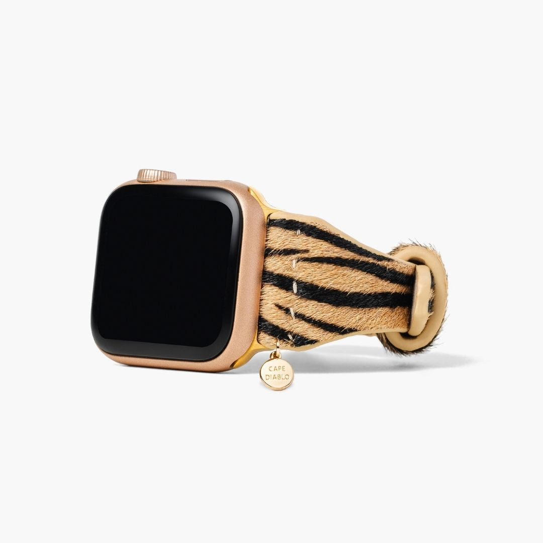 Elegante Gestreepte Leren Apple Watch Band
