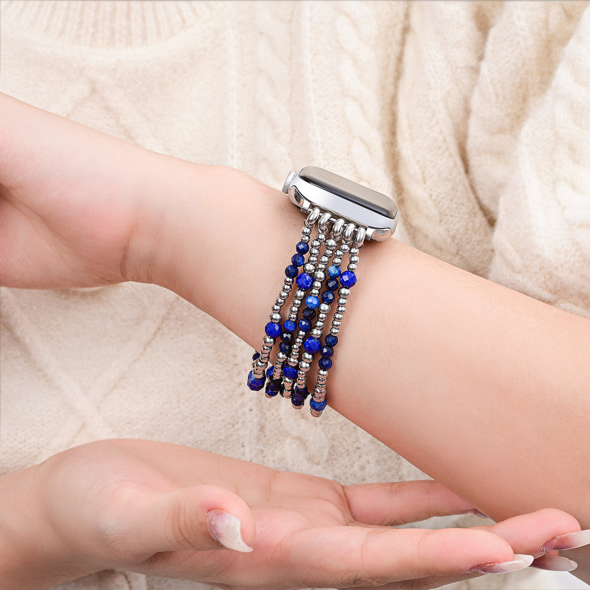 Azure Serenity Zilveren Stretch Apple Watch Band