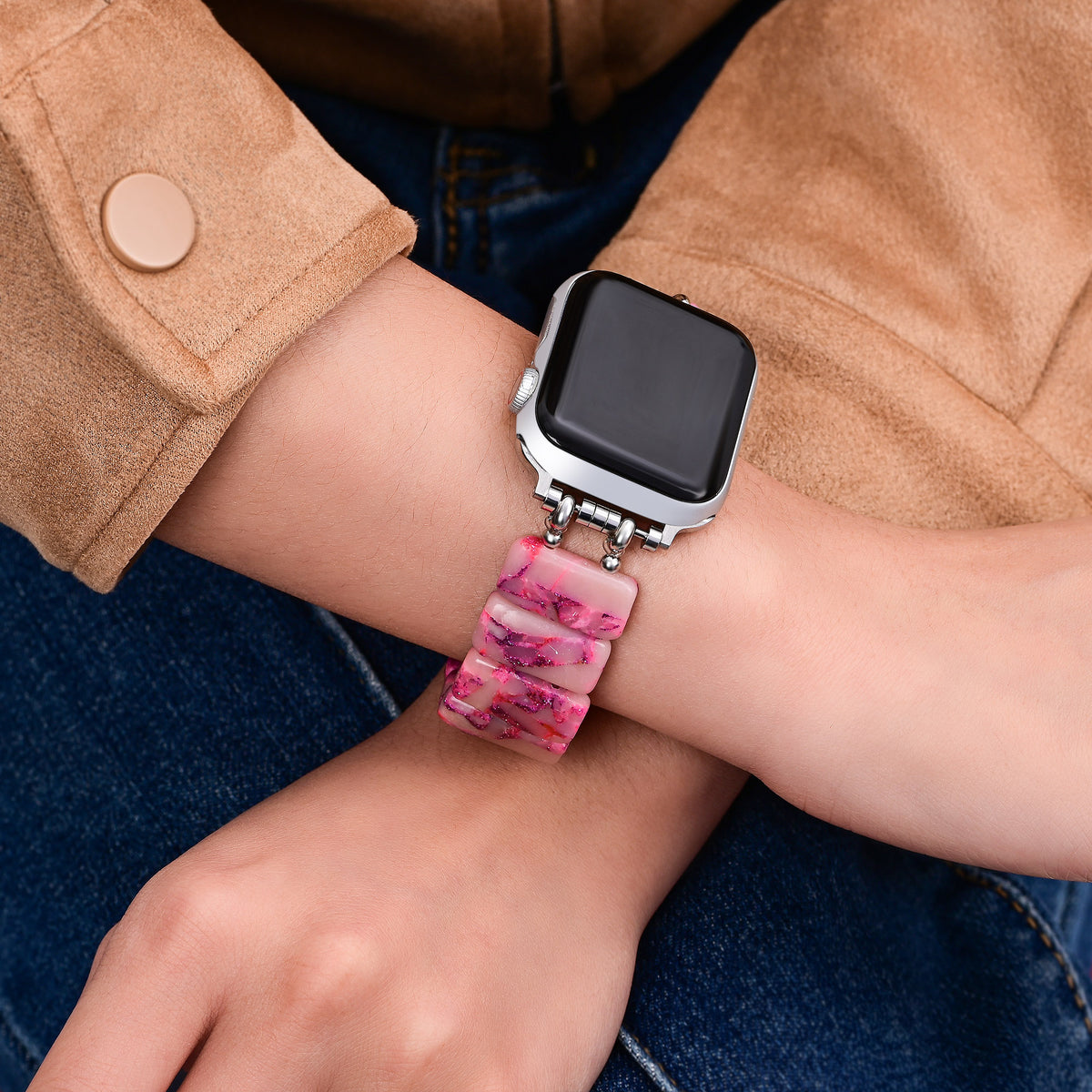 Roze marmeren rekbare Apple Watch-band