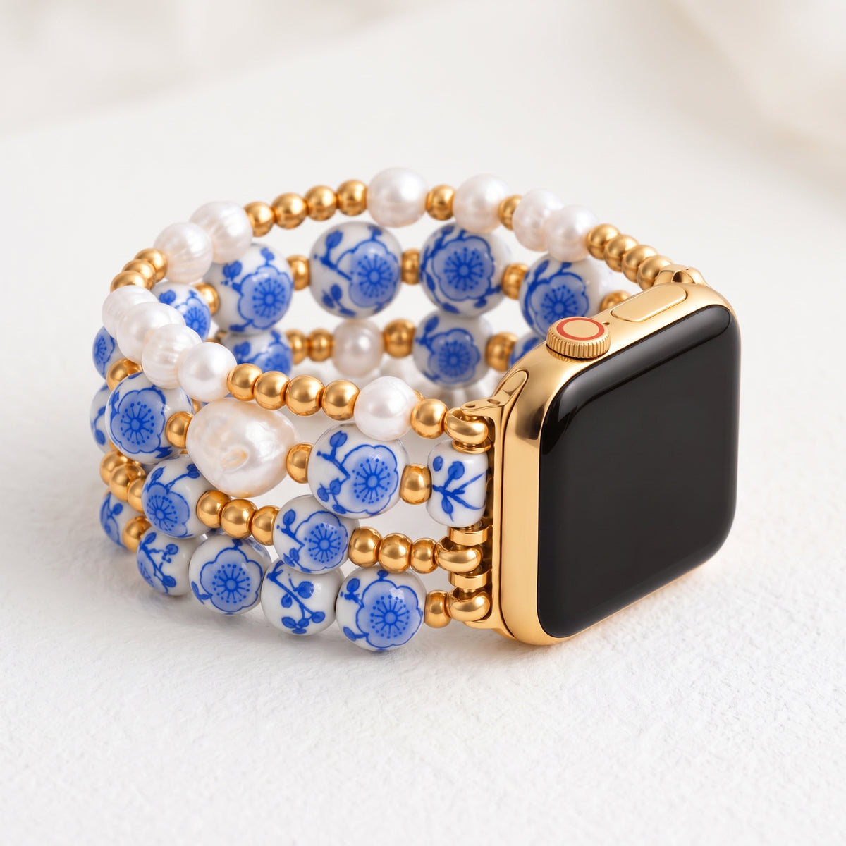 Porseleinen tuin Apple Watch-bandje Blue Blossom