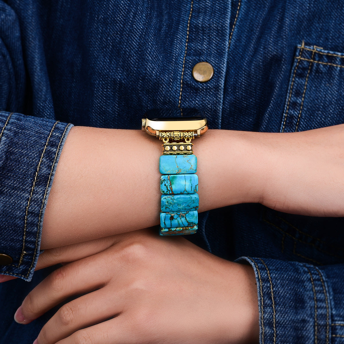 Turkooise Tibetaanse Jaspis Stretch Apple Watch Band