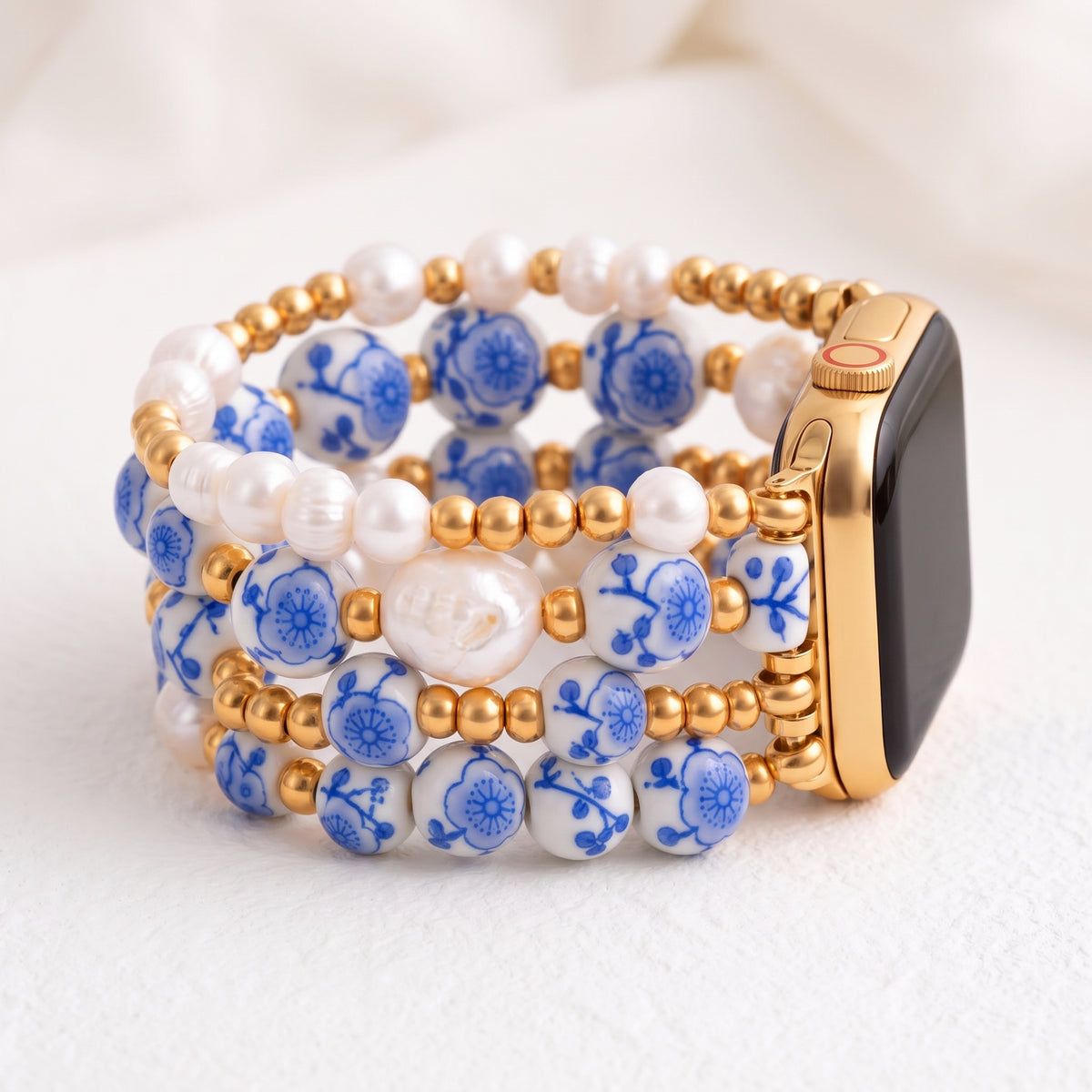 Porseleinen tuin Apple Watch-bandje Blue Blossom