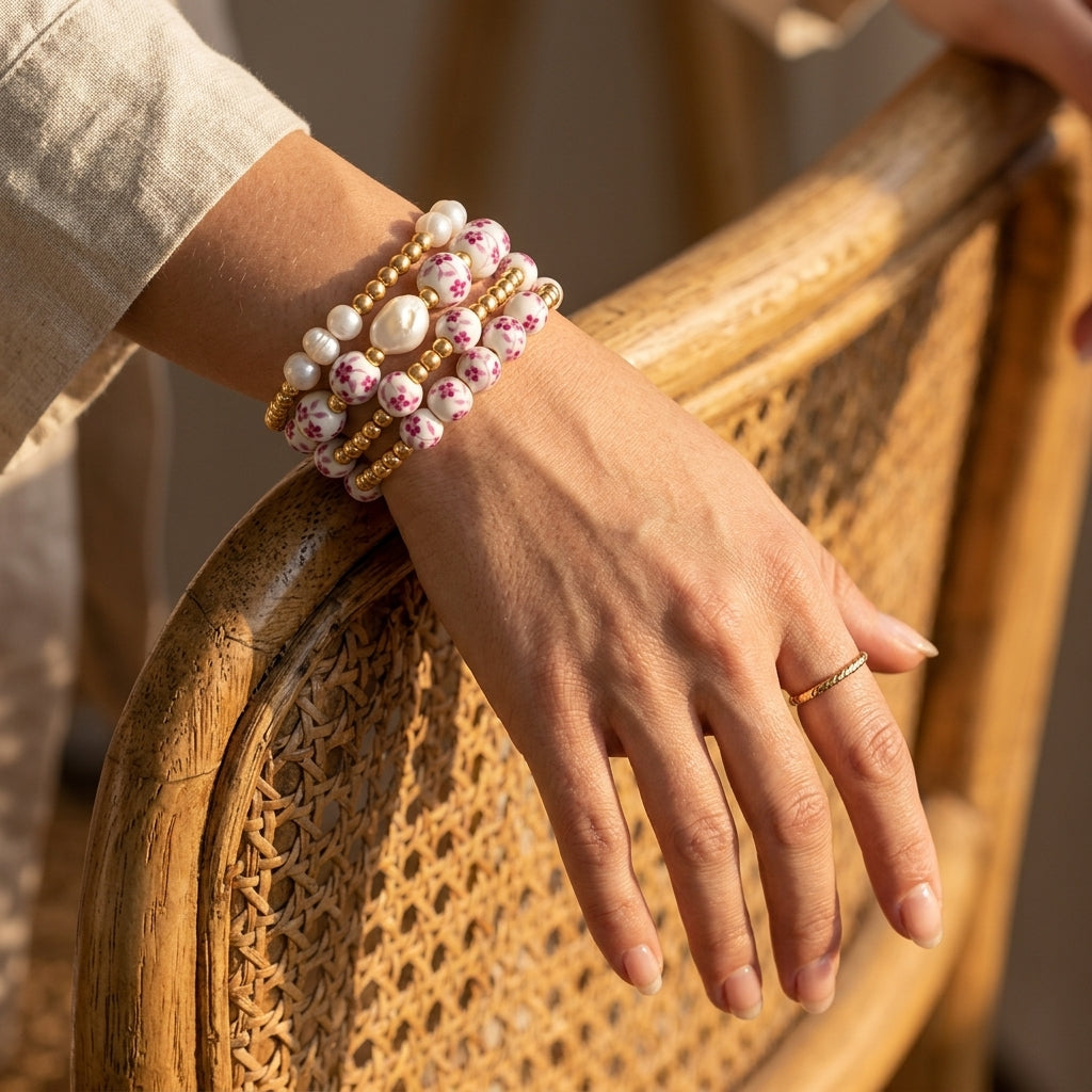 Armbandenset Porcelain Garden Rose Blossom