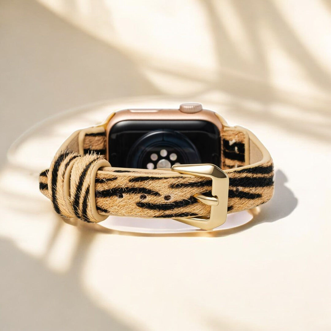 Elegante Gestreepte Leren Apple Watch Band