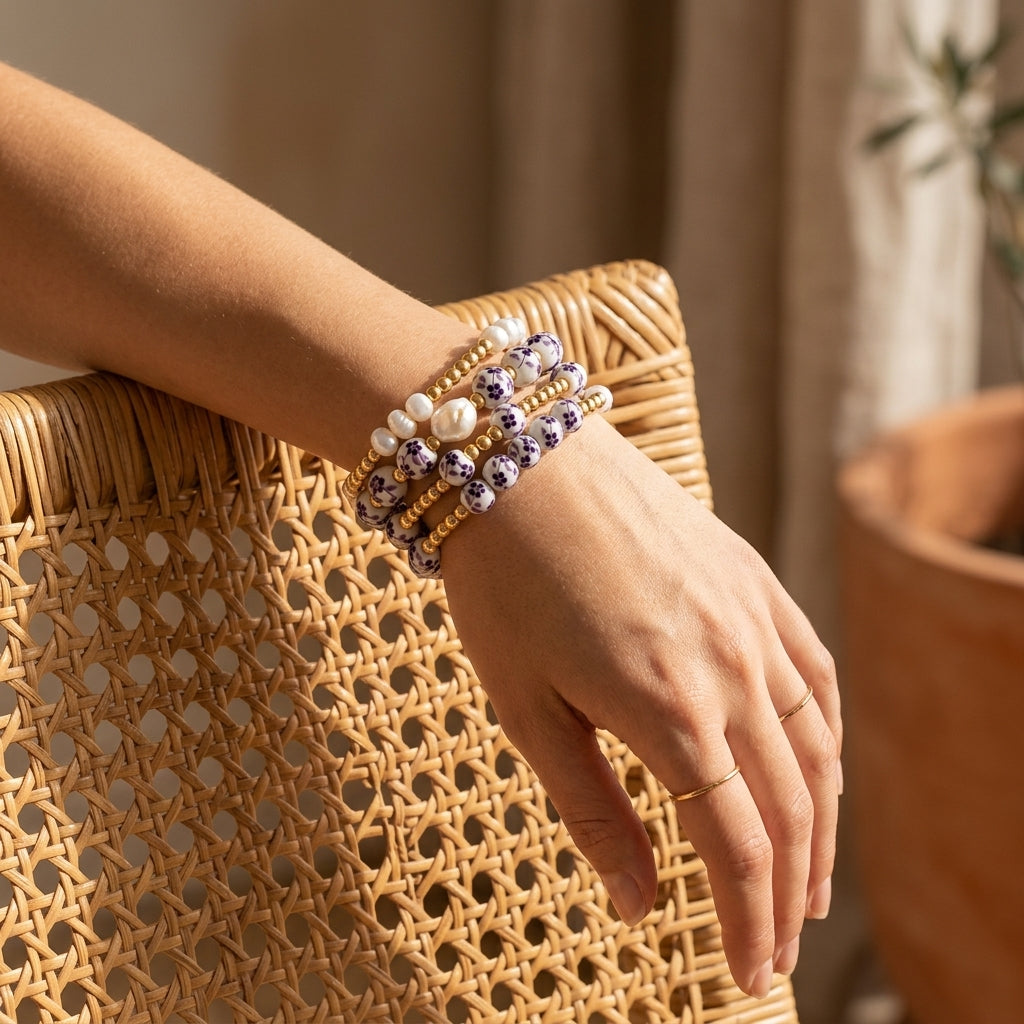 Armbandenset Porcelain Garden Violet Bloom