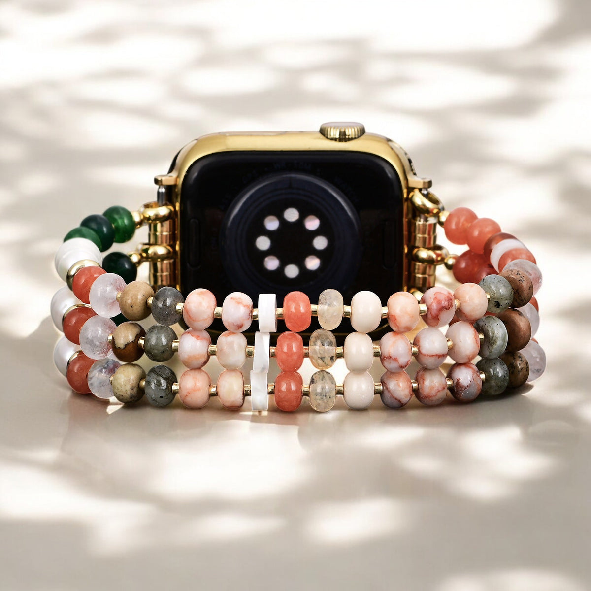 Coral Natural Stone Stretch Apple Watch-band