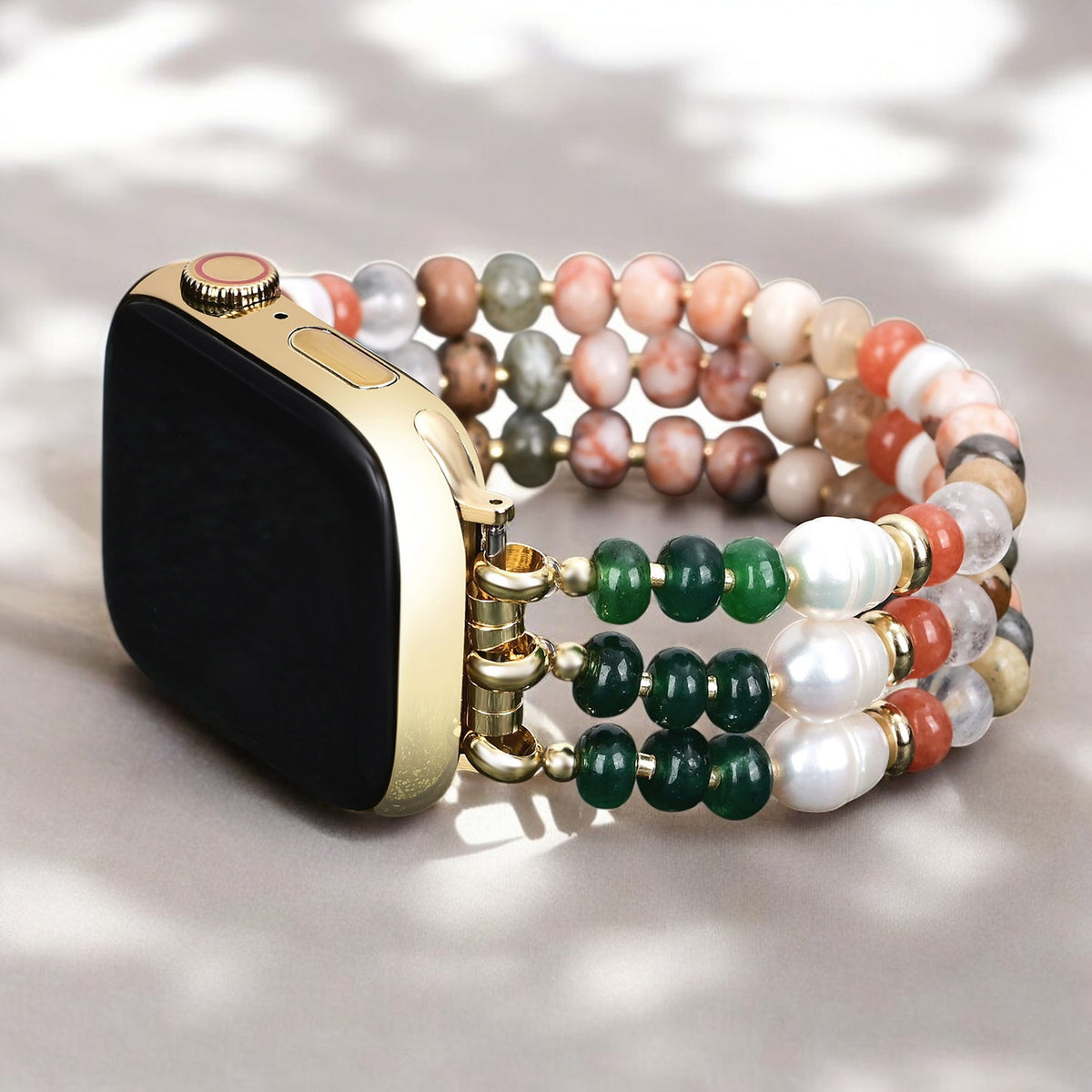 Coral Natural Stone Stretch Apple Watch-band