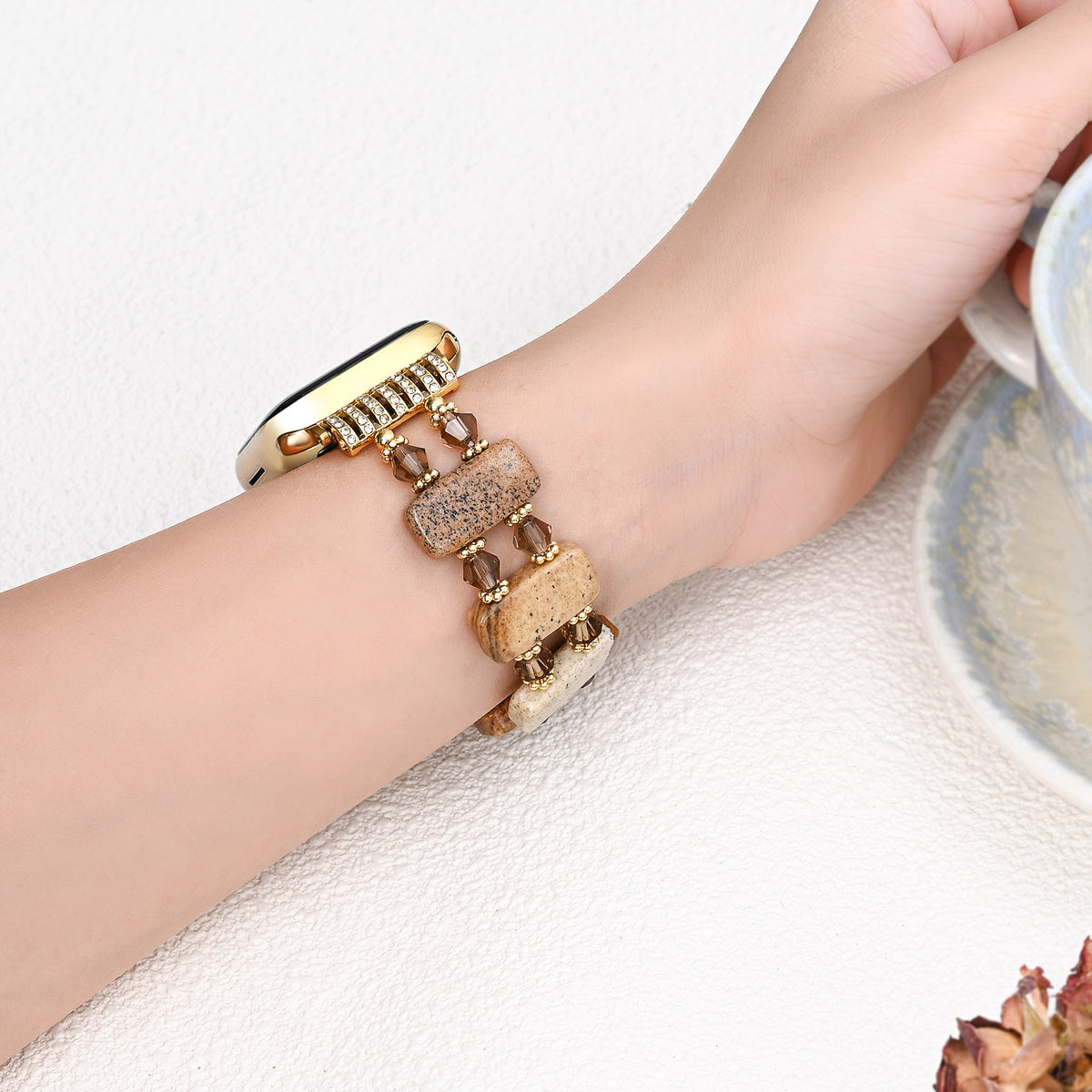 Desert Jaspis Rekbare Apple Watch Bandje