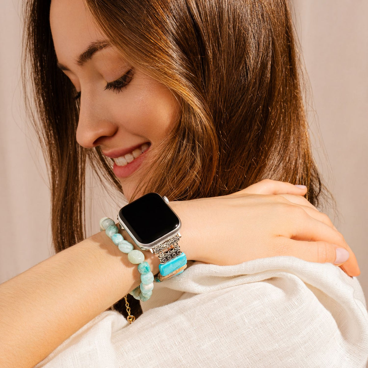 Coastal Turquoise rekbare Apple Watch band