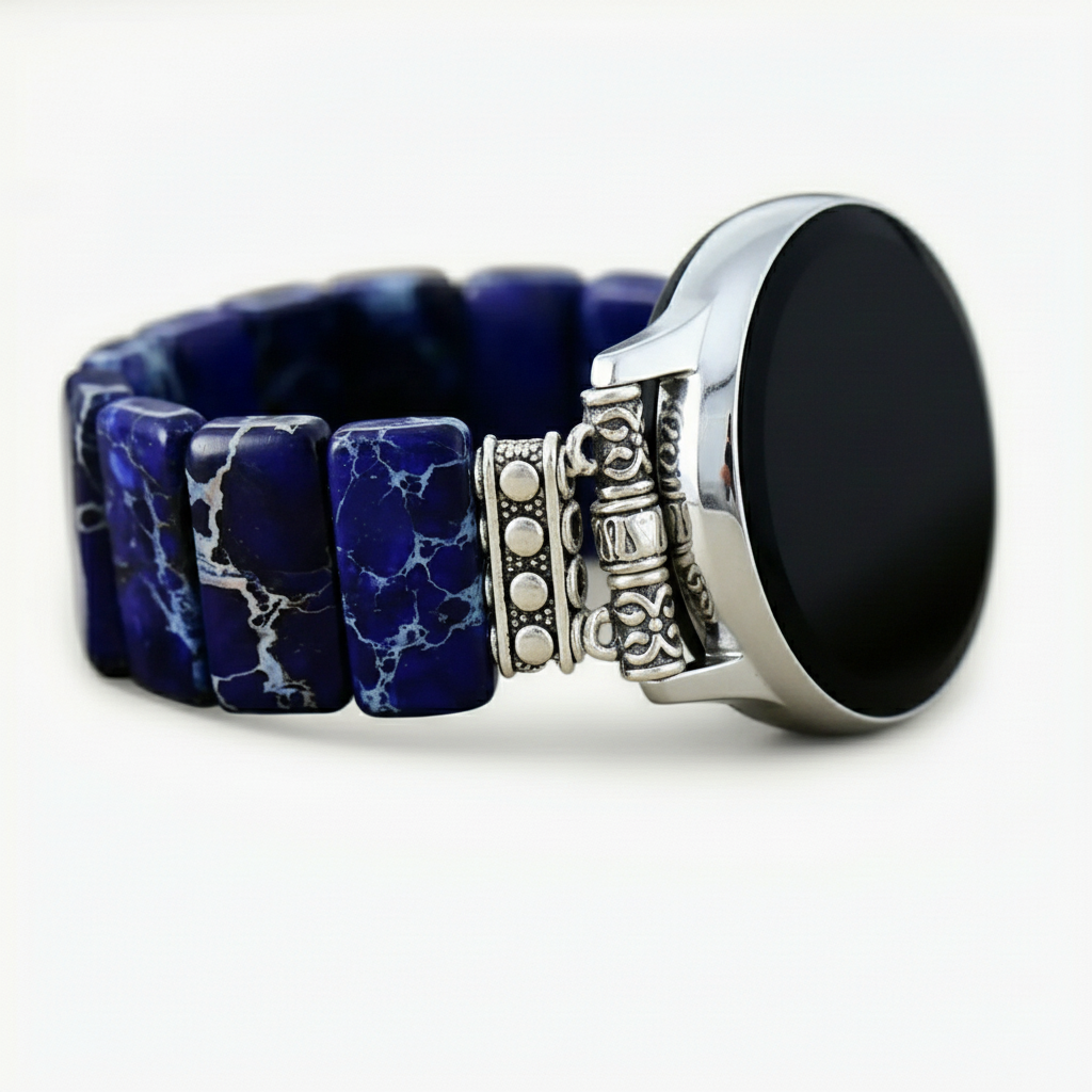 Donkerblauwe Tibetaanse Jaspis Elastische Samsung Galaxy Horlogeband