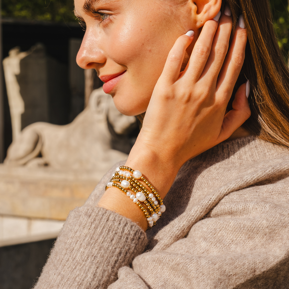 Gouden Zoetwaterparel Armbanden Set