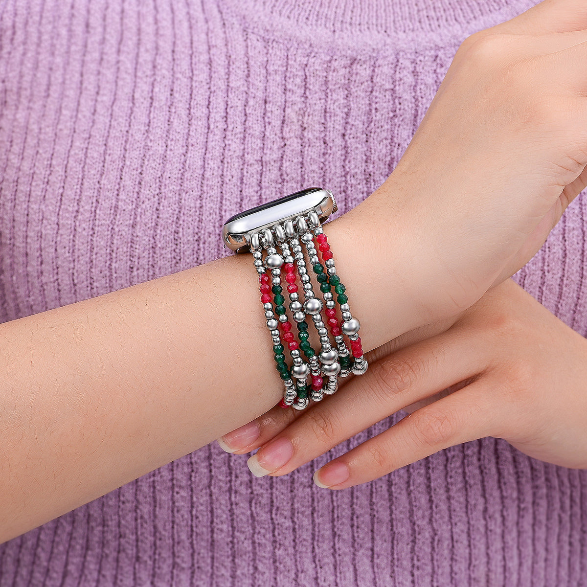 Feestelijke Zilveren Elegantie Stretch Apple Watch Band