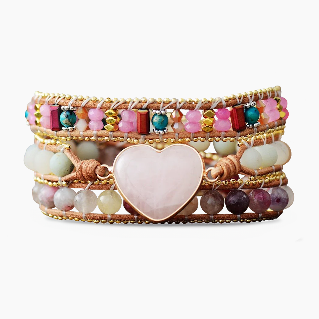 Dromerige Rozenkwarts Hart Wikkelarmband