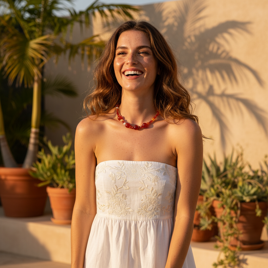 Rood Agaat & Parel Harmonie Ketting