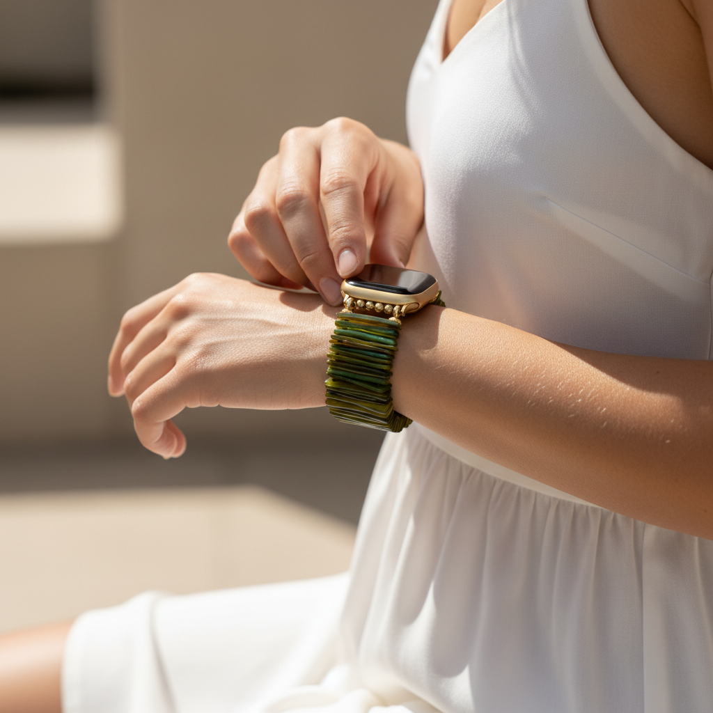 Gouden Olijfgroene Bescheiden Rekbare Apple Watch-band