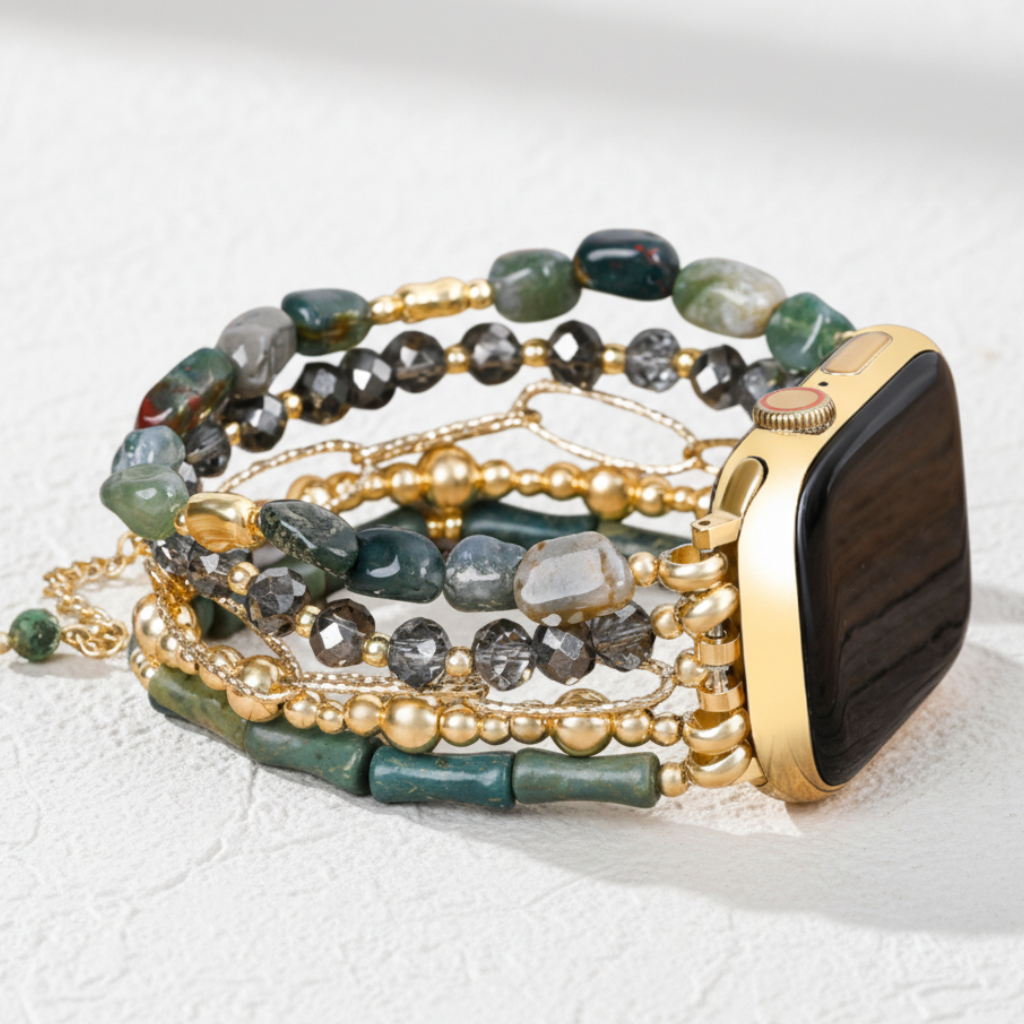 Gouden Groene Rekbare Apple Watch-band