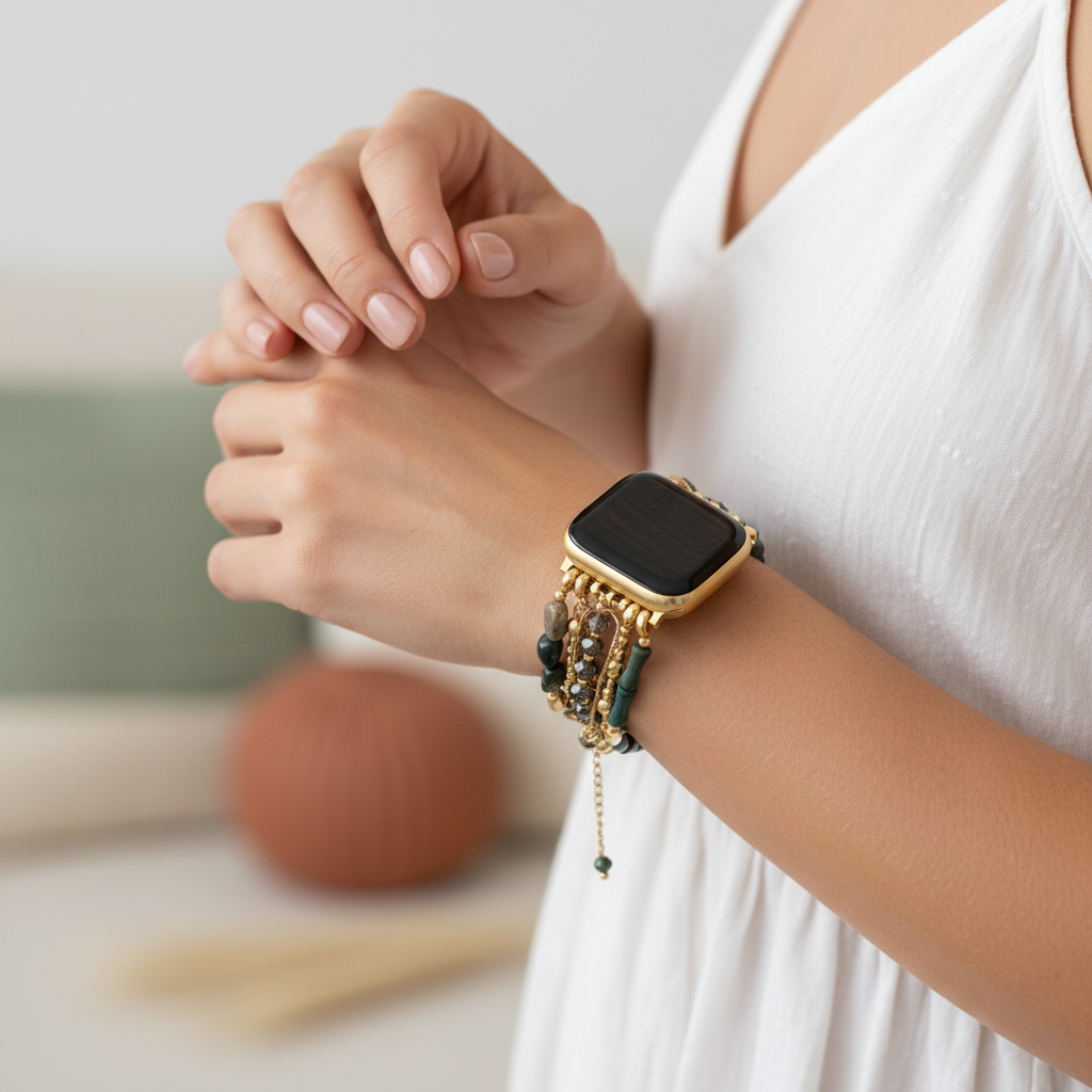 Gouden Groene Rekbare Apple Watch-band