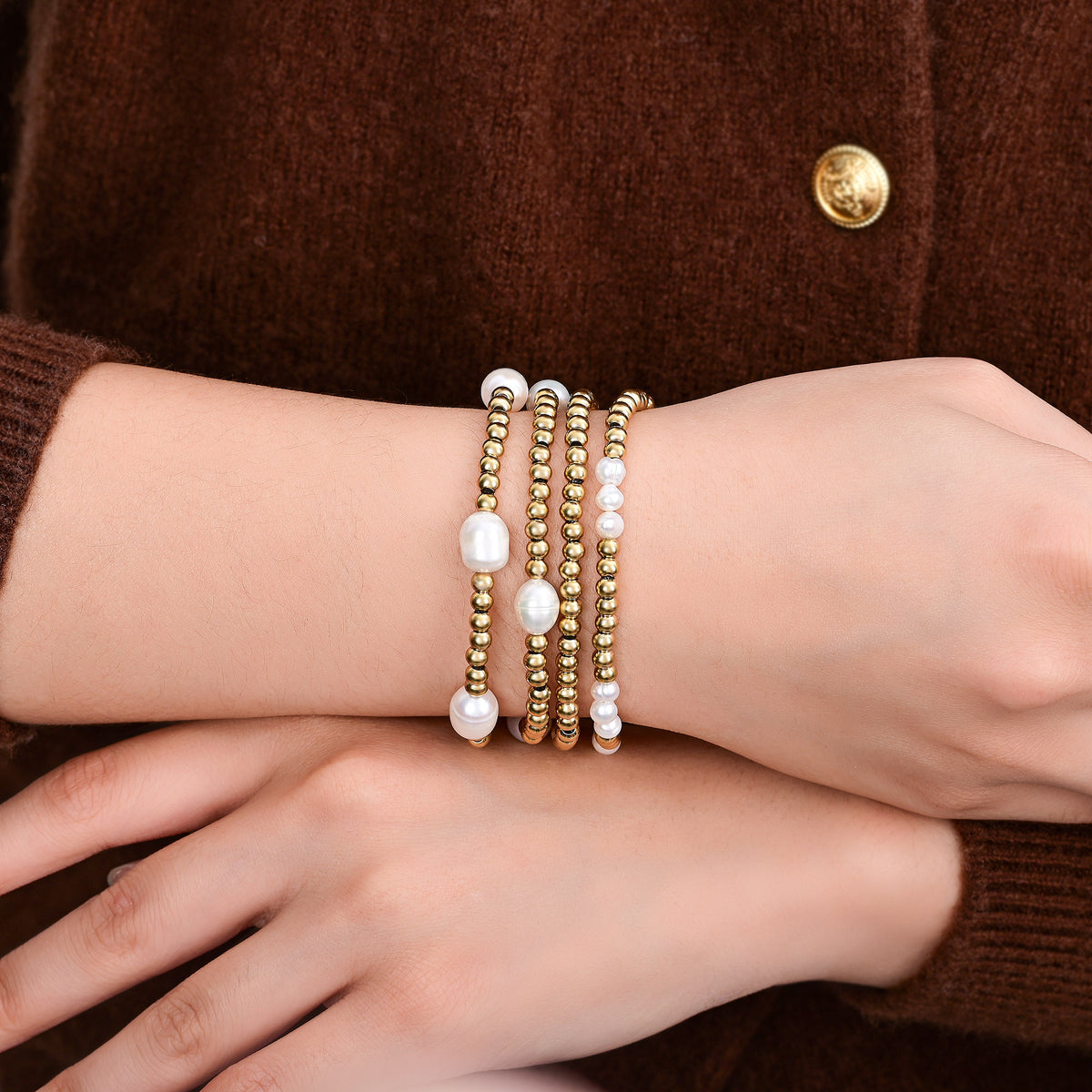 Gouden en Parel Armband Set