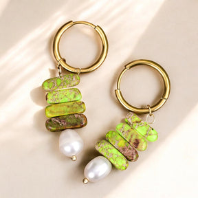 Ocean Bliss Parel & Groene Jaspis Hoep Dangles