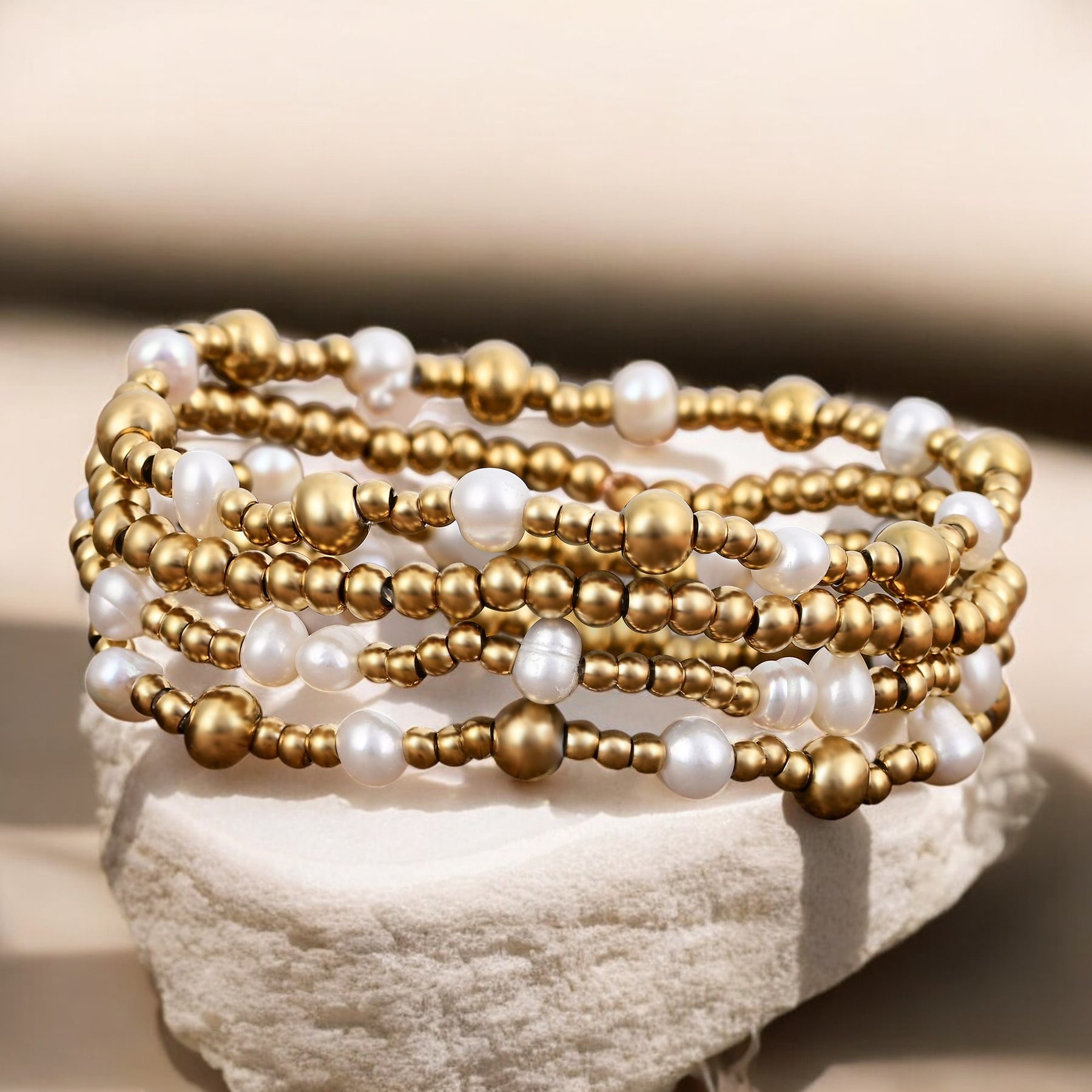 Gouden Glanzende Parelarmband Set