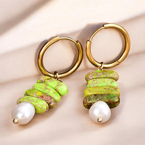 Ocean Bliss Parel & Groene Jaspis Hoep Dangles