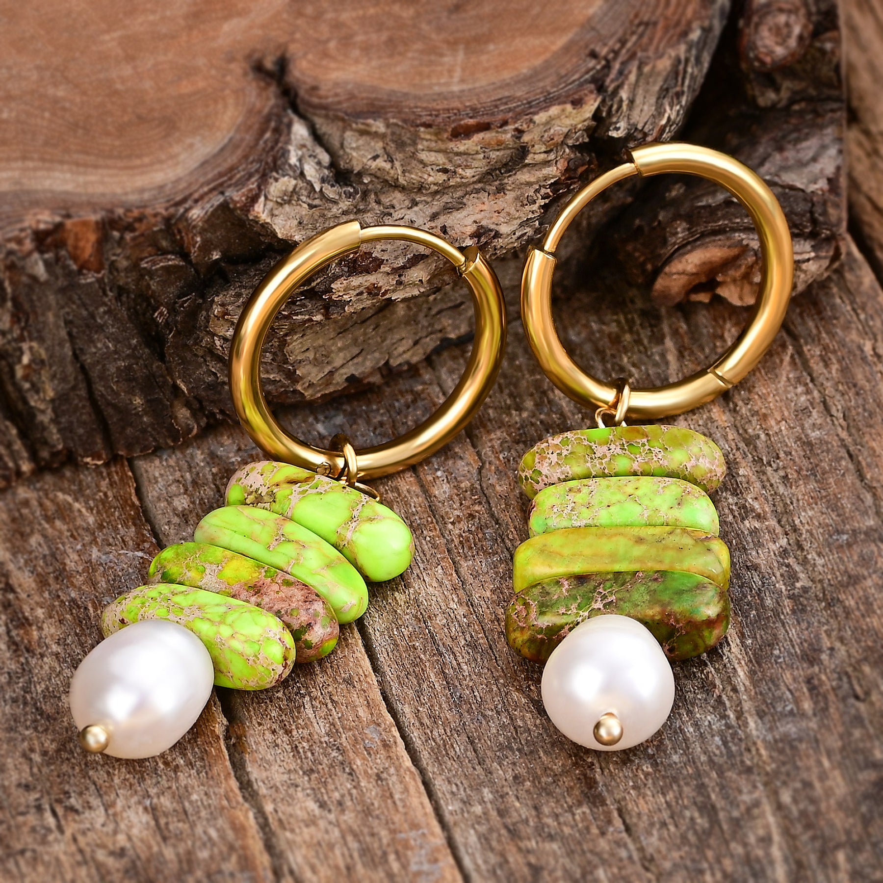 Ocean Bliss Parel & Groene Jaspis Hoep Dangles