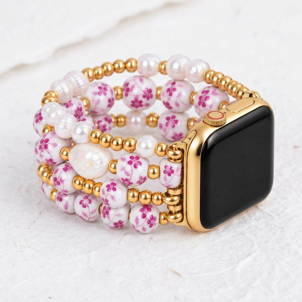 Porseleinen tuin Apple Watch-bandje Rose Blossom