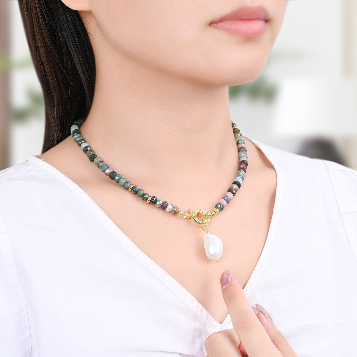 Agaat Parel Bedel Ketting