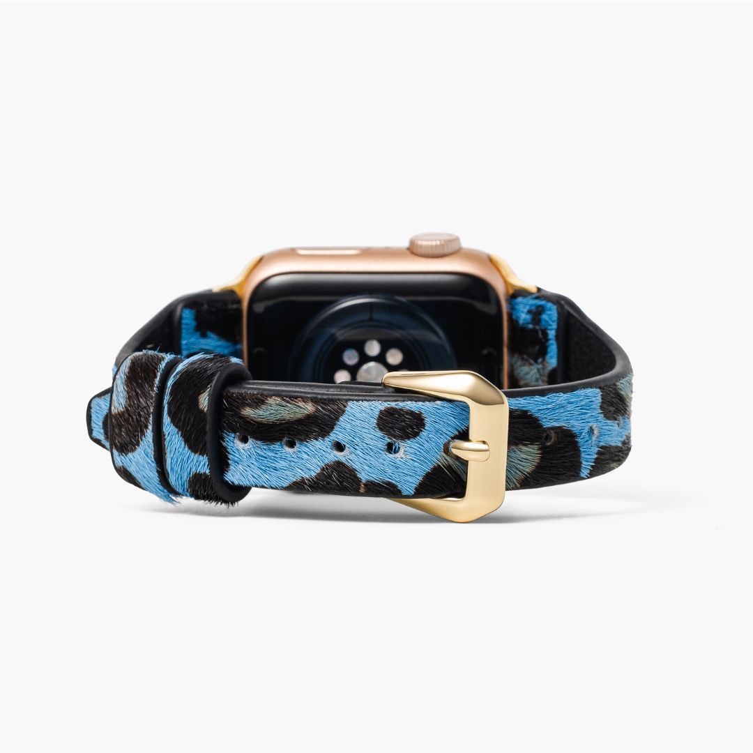 Wild azuurblauwe lederen Apple Watch band