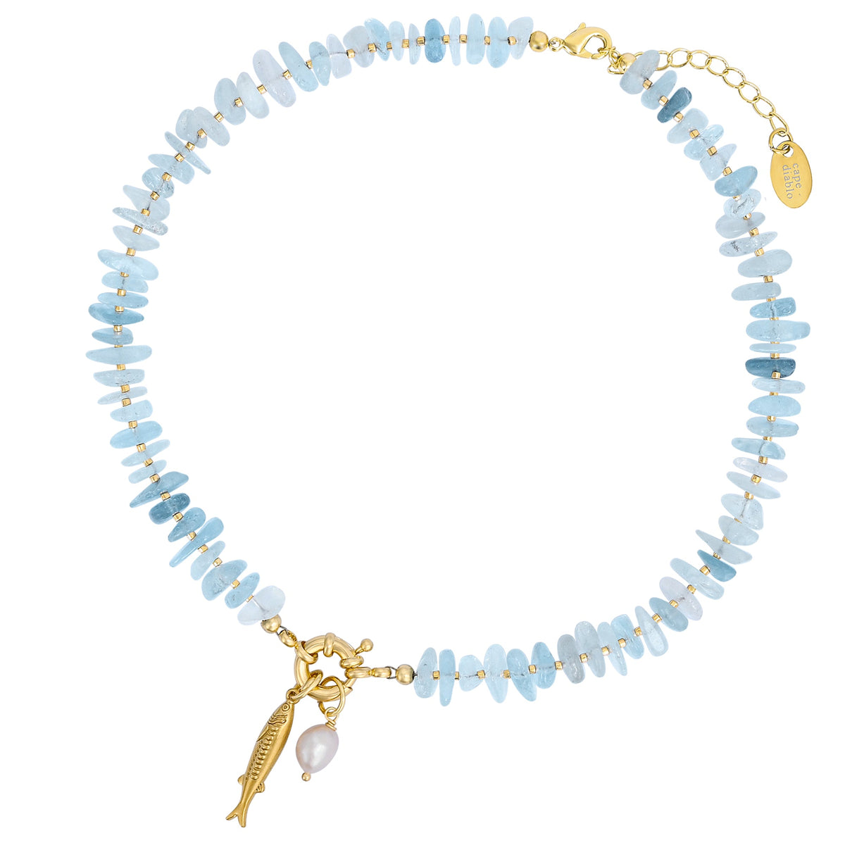 Aquamarijn Parel Bedel Ketting