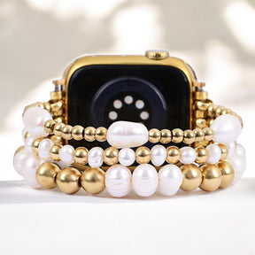Gouden zoetwaterparel rekbare Apple Watch band