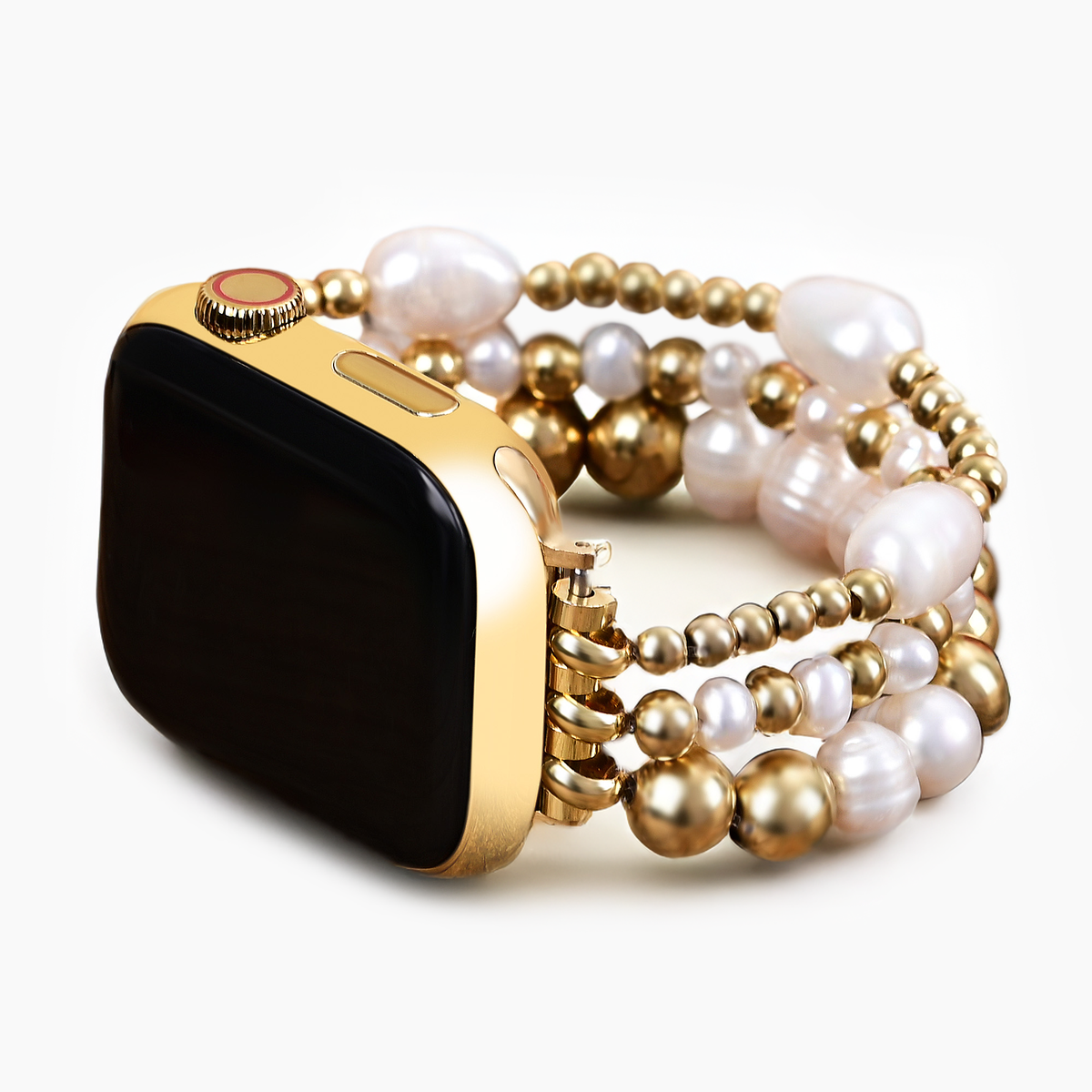 Gouden zoetwaterparel rekbare Apple Watch band