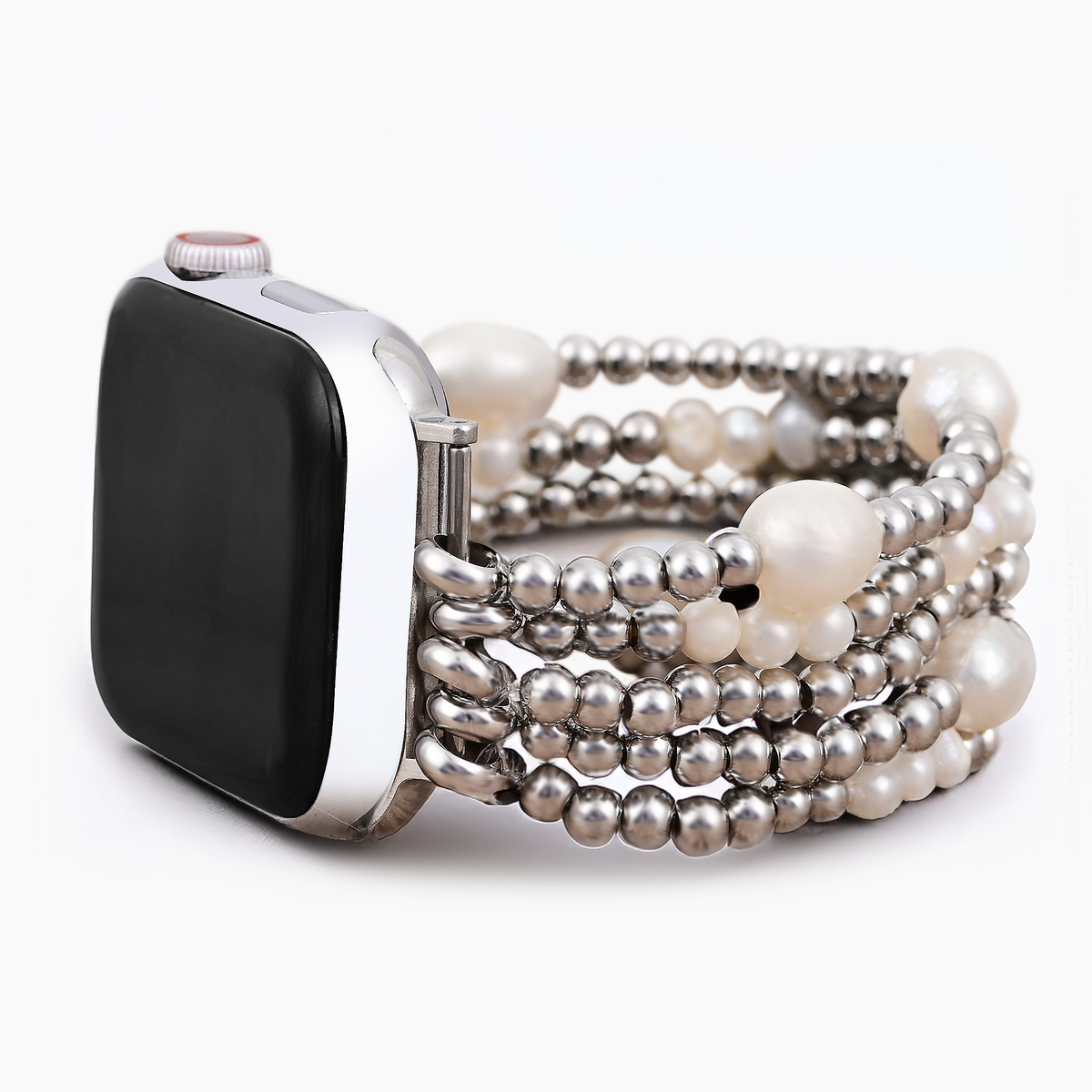 Parel- en zilverkleurige rekbare Apple Watch-band