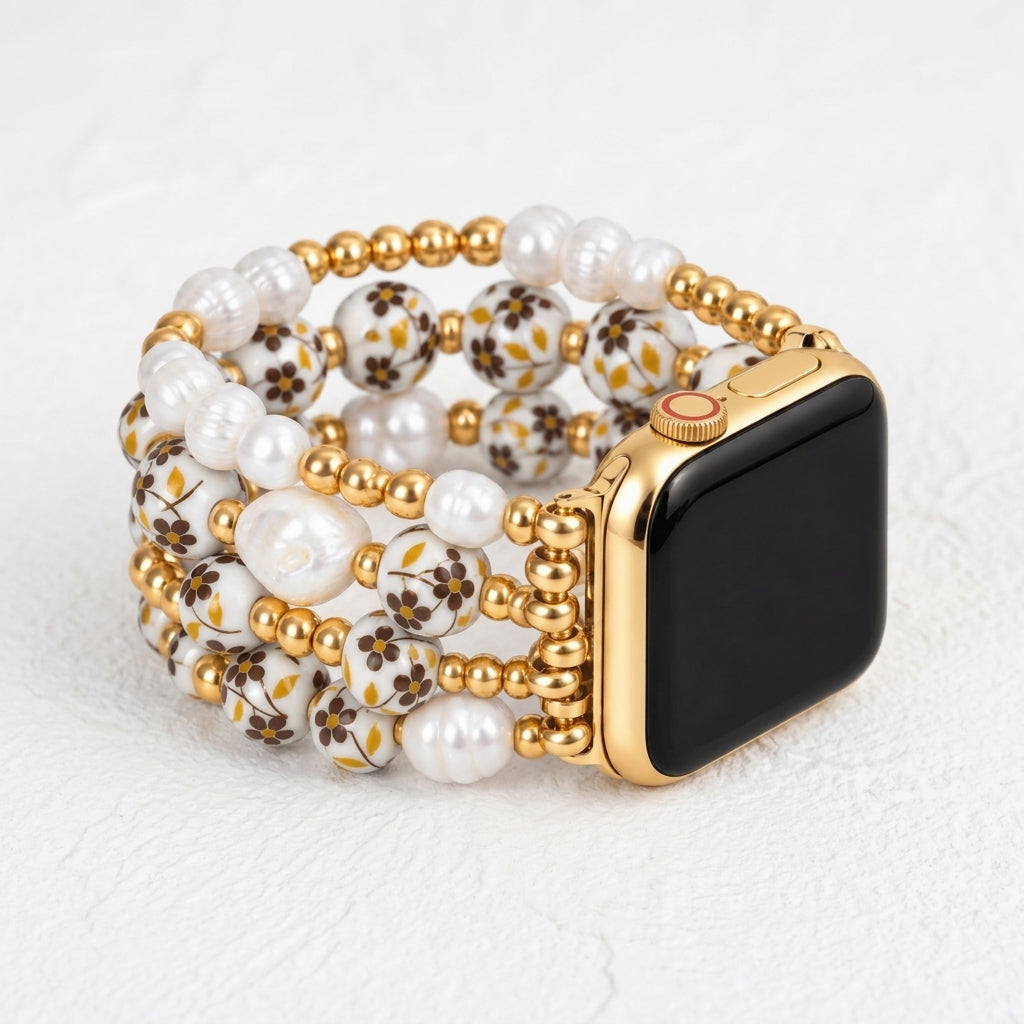 Porseleinen tuin Apple Watch-bandje Golden Meadow