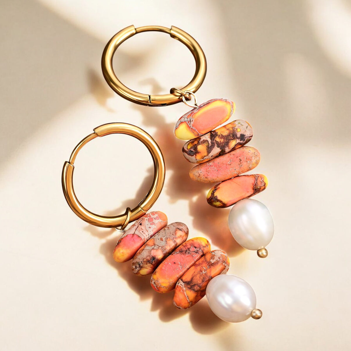 Ocean Bliss Parel & Aventurijn Jaspis Hoep Dangles