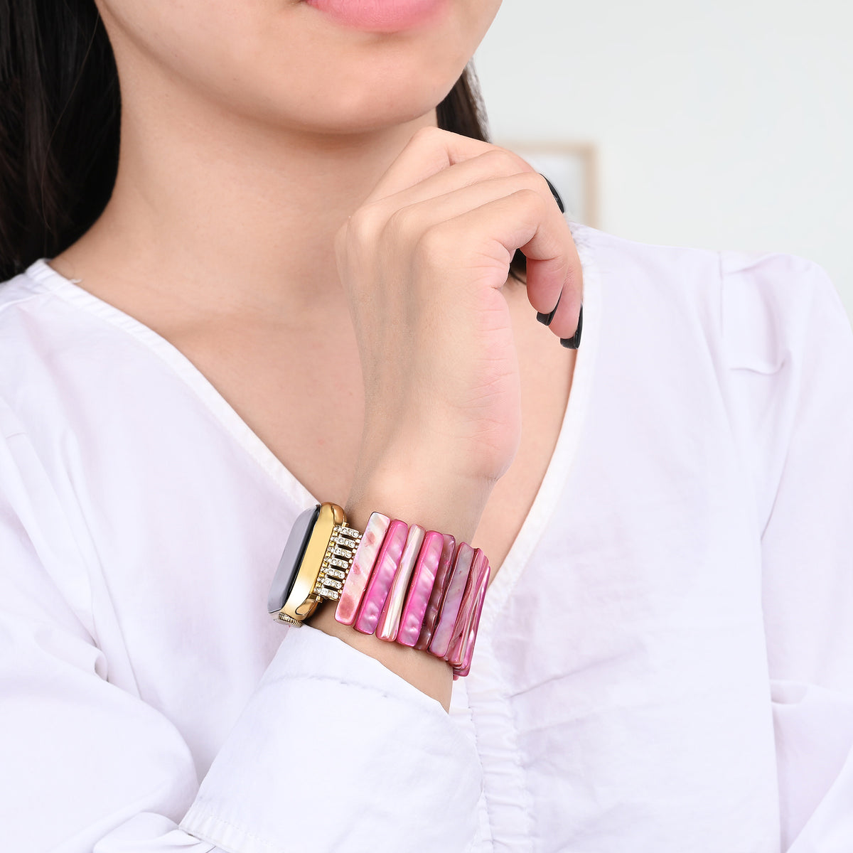 Imperial Orchid Shell Stretch Apple Watch Bandje