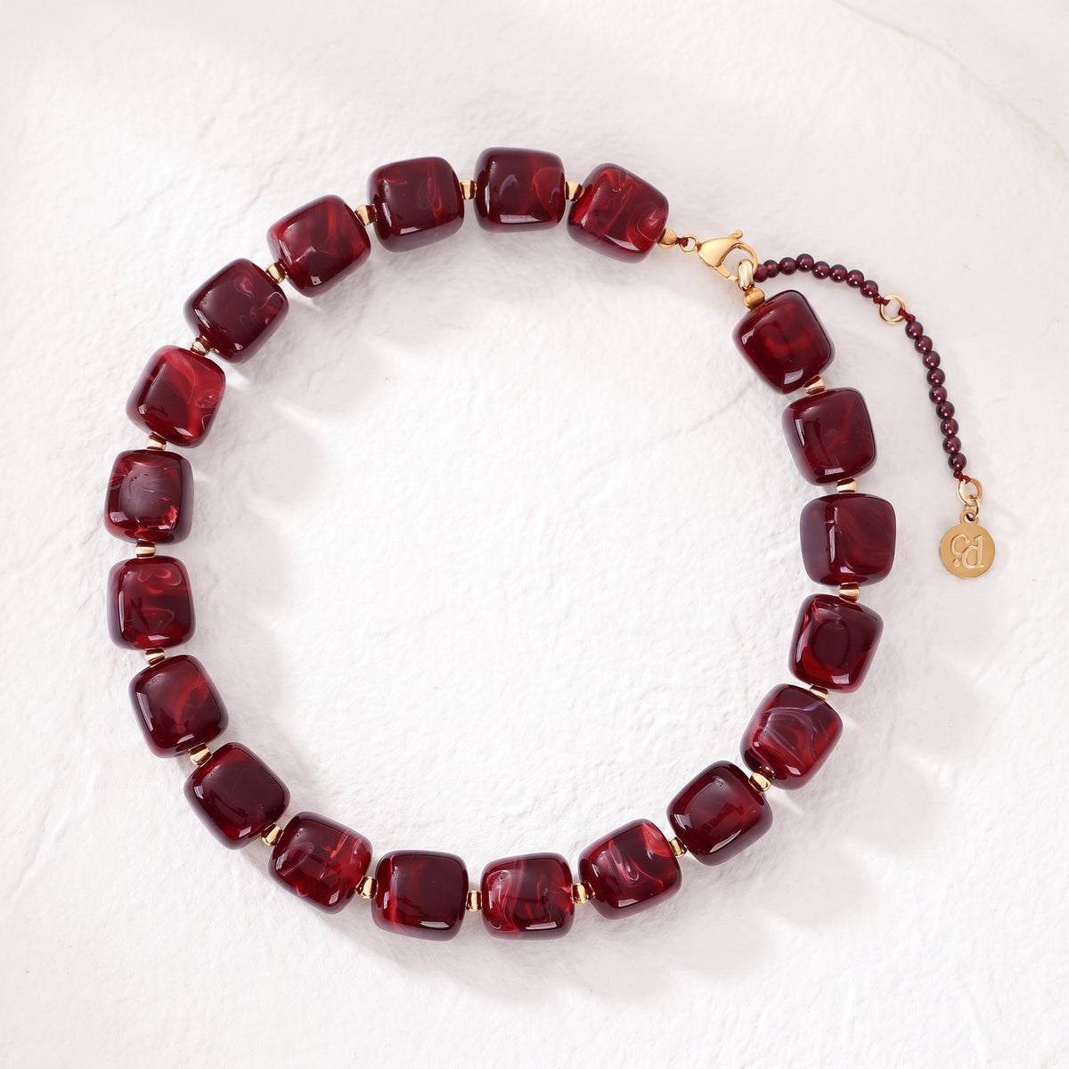 Chunky vierkante kralenketting rood