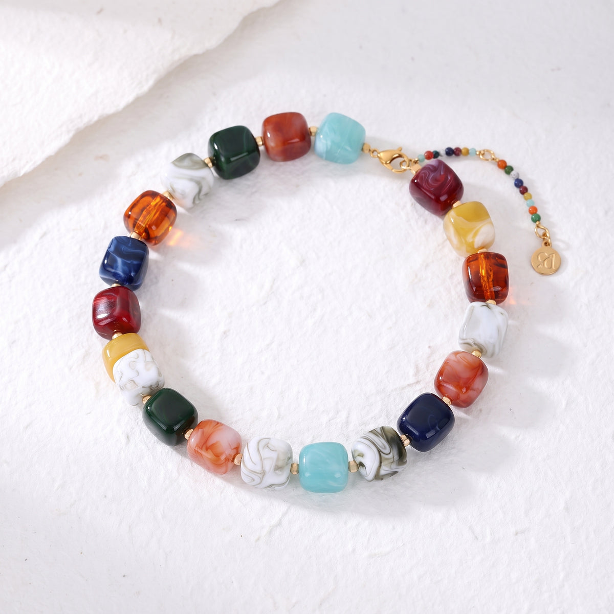 Chunky vierkante kralenketting regenboog