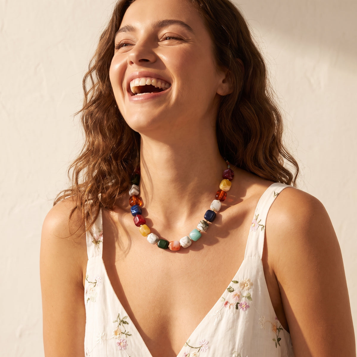 Chunky vierkante kralenketting regenboog